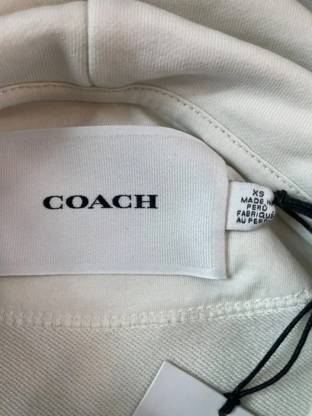 Coach Location Hoodie Cream Logo Embroidery Cotton Unisex Sz XS MSRP$295 DEFECT - Picture 5 of 15